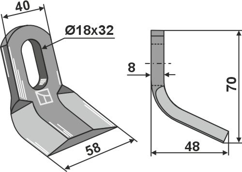 Y-Messer 70x40mm geeignet für: Kverneland Y-knive, slagle, knive, slagle knive vredet, hammerslagler 