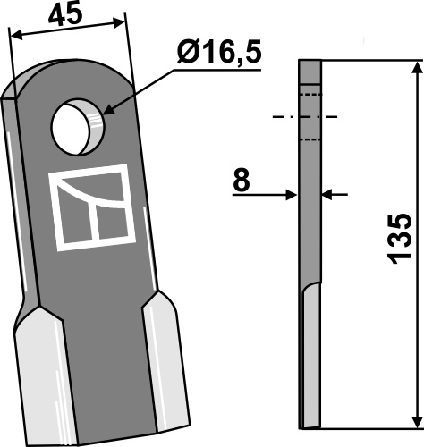 Gerades Messer 135x45mm geeignet für: Maschio / Gaspardo Y-blades, flails, pruning hammers, pruning hammers PTA