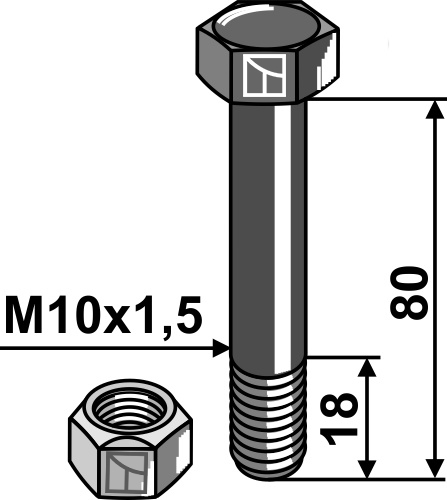 Schraube mit Sicherungsmutter - M10x1,5 - 10.9 geeignet für: Müthing
