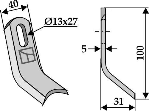 Y-Messer 100x40mm geeignet für: Votex Pruning hammers, blades twisted, Y-blades, flails
