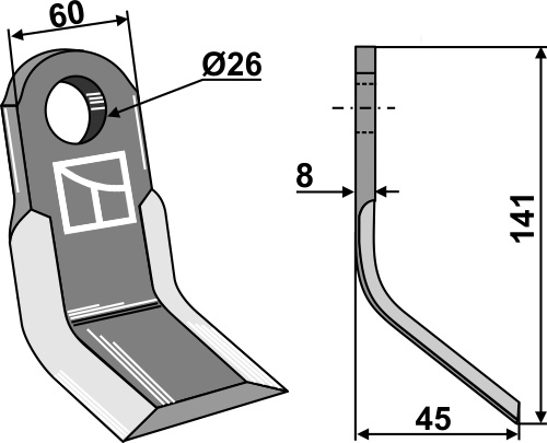 Y-Messer141x60mm geeignet für: Orsi Marteaux broyeurs, marteau broyeur PTA, couteaux-Y, couteaux torsadés