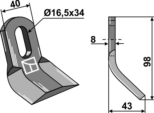 Y-Messer 98x40mm geeignet für: Orsi Marteaux broyeurs, marteau broyeur PTA, couteaux-Y, couteaux torsadés