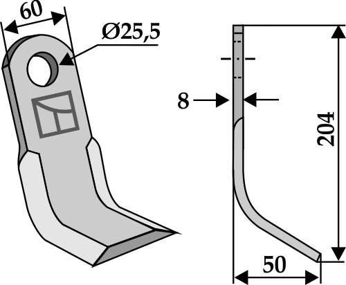 Y-Messer 204x60mm geeignet für: Pegoraro Hammerslagler, Slagle, Y-knive, knive