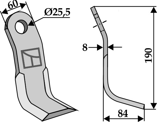 Y-Messer 190x60mm geeignet für: Peruzzo Marteaux broyeurs, couteaux Y, couteaux de scarificateurs