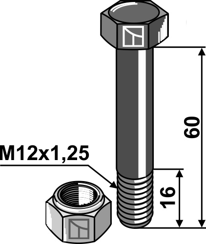 Schraube mit Sicherungsmutter - M12x1,25 - 10.9 geeignet für: Perfekt