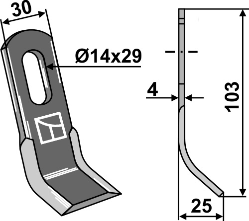 Y-Messer 103x30mm geeignet für: Peruzzo Marteaux broyeurs, couteaux Y, couteaux de scarificateurs