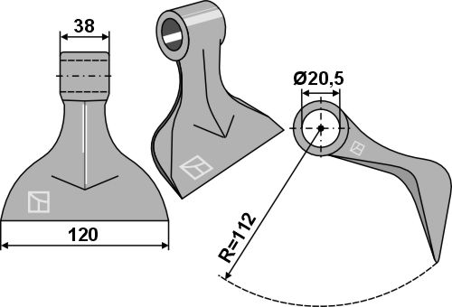 Bijak młotkowy 120x38mm geeignet für: Tehnos Noże bijakowe, noże Y,  Łożysko samonastawne UCFL, Sworzeń