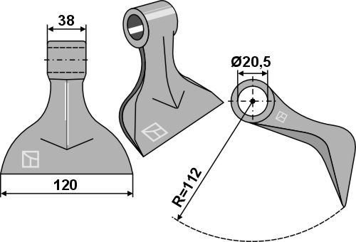 Bijak młotkowy 120x38mm geeignet für: Tehnos Noże bijakowe, noże Y,  Łożysko samonastawne UCFL, Sworzeń