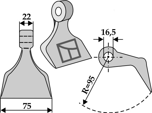 Hammerschlegel 75x22mm - LS-Ausführung geeignet für: HMF FREI Couteaux-Y, marteaux broyeurs, marteaux broyeurs PTA