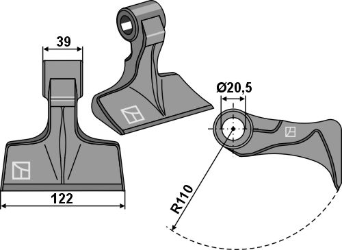Било-молоток 122x39мм geeignet für: Kuhn Y-образный нож, Угловой нож, Билы, Билы PTA