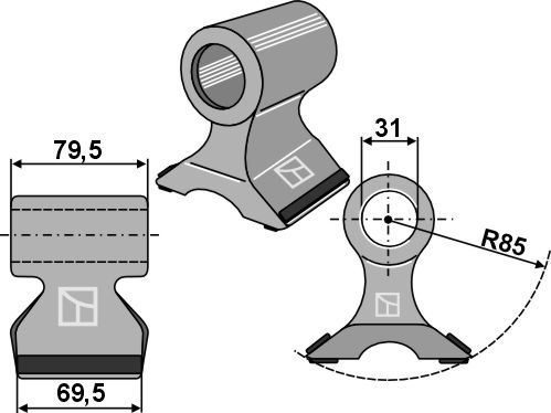 Pruning hammer 69,5x79,5mm - PTA geeignet für: Berti Y-blades, flails, pruning hammers, pruning hammer PTA