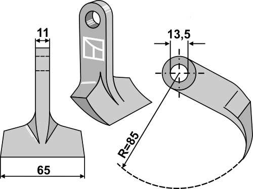 Hammerschlegel 65x11mm geeignet für: Peruzzo Marteaux broyeurs, couteaux Y, couteaux de scarificateurs