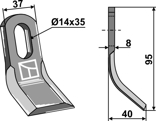 Y-Messer 95x37mm geeignet für: Bomford Couteaux-Y, marteaux broyeurs 