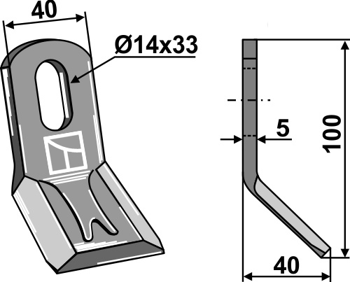 Y-Messer 100x40mm geeignet für: Bomford Couteaux-Y, marteaux broyeurs 