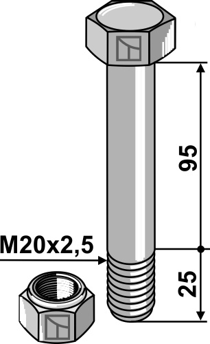 Schraube mit Sicherungsmutter - M20 x 2,5 - 10.9 geeignet für: Sauerburger