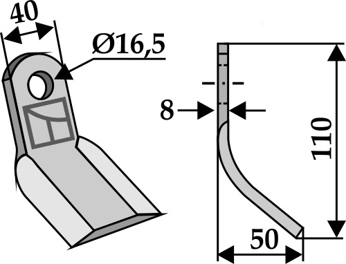 Y-Messer 110x40mm geeignet für: Sicma (Miglianico) Marteaux broyeurs, marteau broyeur PTA