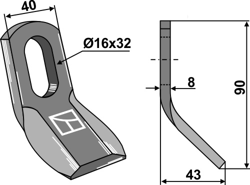 Y-Messer 90x40mm geeignet für: S.M.A. Pruning hammers, pruning hammers quick change, Y-blades, Y-blades quick change, flails