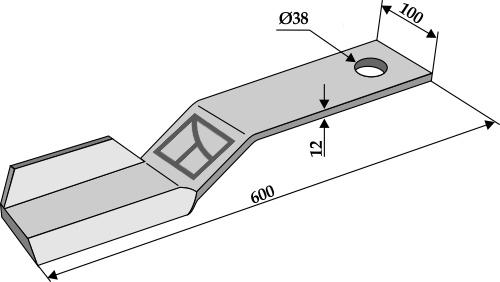 Mähermesser 600mm - rechts geeignet für: Spearhead Hamerklepels, messen, klepels, maaimes, gedraaid messen