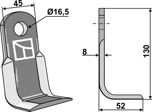 Winkelmesser 130x45mm geeignet für: Maschio / Gaspardo Y-blades, flails, pruning hammers, pruning hammers PTA