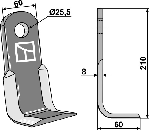 Winkelmesser 210x60mm geeignet für: Maschio / Gaspardo Y-blades, flails, pruning hammers, pruning hammers PTA