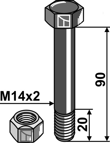 Schraube mit Sicherungsmutter - M14x2 - 12.9