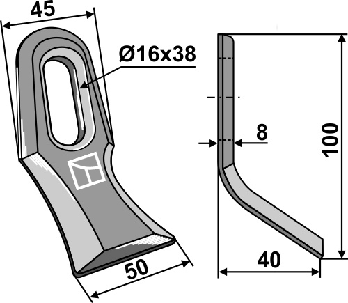 Y-Messer 100x45mm geeignet für: Bomford Couteaux-Y, marteaux broyeurs 