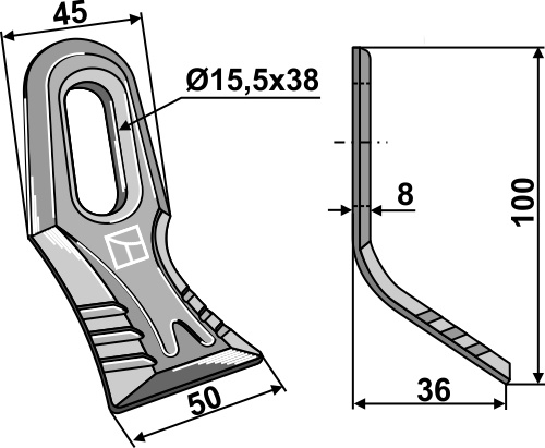 Y-Messer 100x45mm, Universal geeignet für: Bomford Couteaux-Y, marteaux broyeurs 