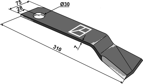 Schlegelmesser 310x75mm - rechts geeignet für: Votex Pruning hammers, blades twisted, Y-blades, flails