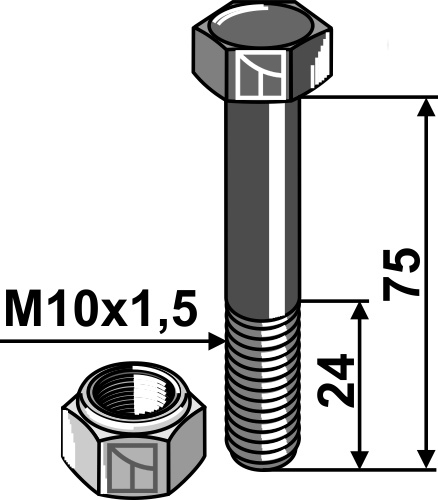 Schraube mit Sicherungsmutter - M10x1,5 - 12.9 geeignet für: Votex