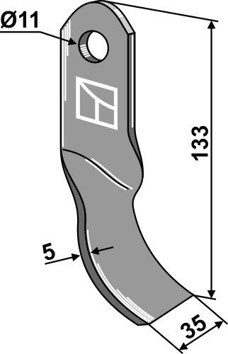 Gedrehtes-Messer 133x35mm geeignet für: Kverneland Y-knive, slagle, knive, slagle knive vredet, hammerslagler 