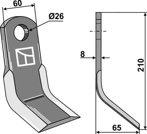 Y-Messer 210x60mm geeignet für: Peruzzo Marteaux broyeurs, couteaux Y, couteaux de scarificateurs