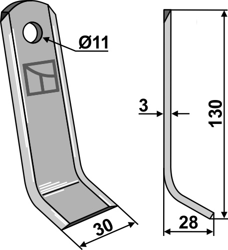 Y-Messer 130x30mm geeignet für: Kverneland Y-knive, slagle, knive, slagle knive vredet, hammerslagler 