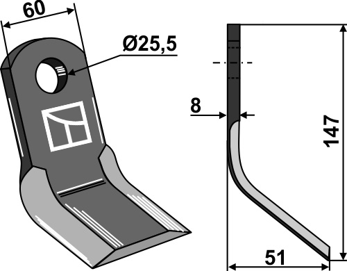 Y-Messer 147x60mm geeignet für: Orsi Marteaux broyeurs, marteau broyeur PTA, couteaux-Y, couteaux torsadés