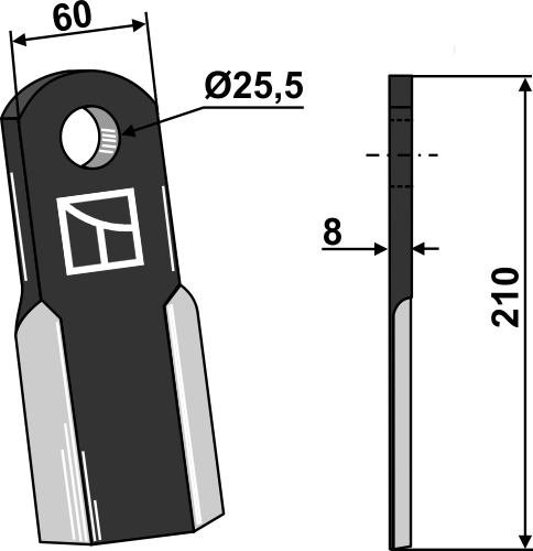 Gerades Messer geeignet für: Maschio / Gaspardo Y-Messer, Schlegel, Hammerschlegel, Hammerschlegel PTA