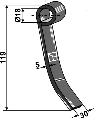 Schlegel 119x30mm geeignet für: Kverneland Y-knive, slagle, knive, slagle knive vredet, hammerslagler 