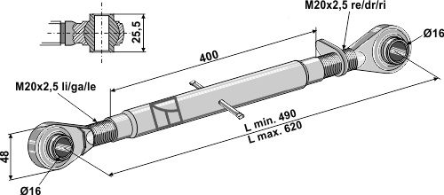 Oberlenker mit gehärteten Kugelaugen M20x2,5