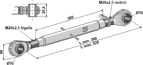 Oberlenker mit gehärteten Kugelaugen M20x2,5