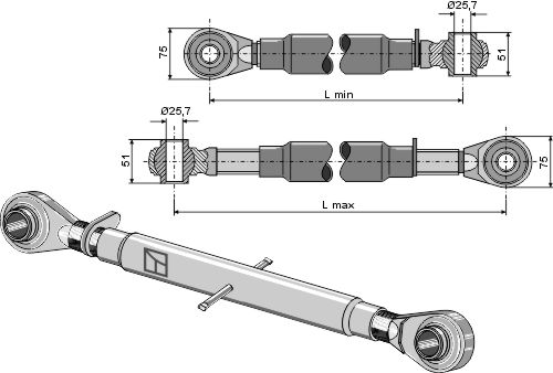 Oberlenker mit gehärteten Kugelaugen M30x3,5