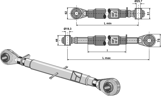 Oberlenker mit gehärteten Kugelaugen M30x3,5