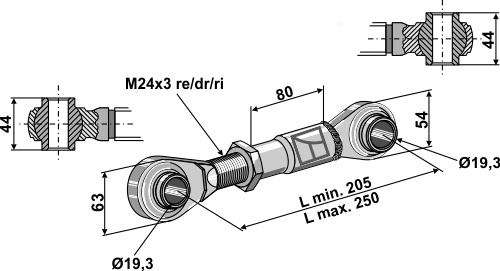 Oberlenker mit gehärteten Kugelaugen M24 x 3