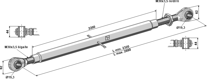 Oberlenker mit gehärteten Kugelaugen M30x3,5