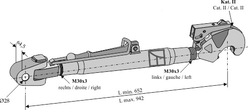 Oberlenker kpl. 652mm geeignet für: M30x3