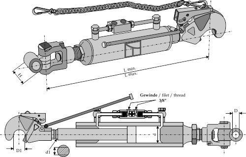 Hydraulischer Oberlenker mit Fanghaken und Gelenkopf geeignet für: Fiat Hydraulische Oberlenker