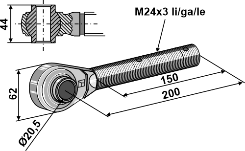Spindel M24x3 mit gehärteten Kugelaugen