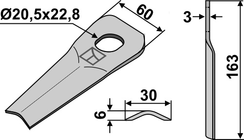 Rotorklinge 163x60mm geeignet für: Kverneland Rotorklingen 