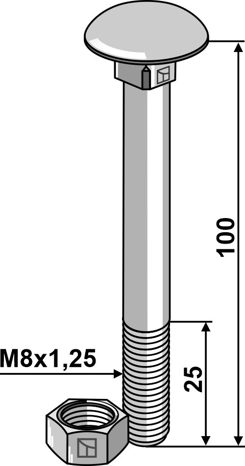 Flachrundschraube M8x1,25x100 verzinkt mit Mutter