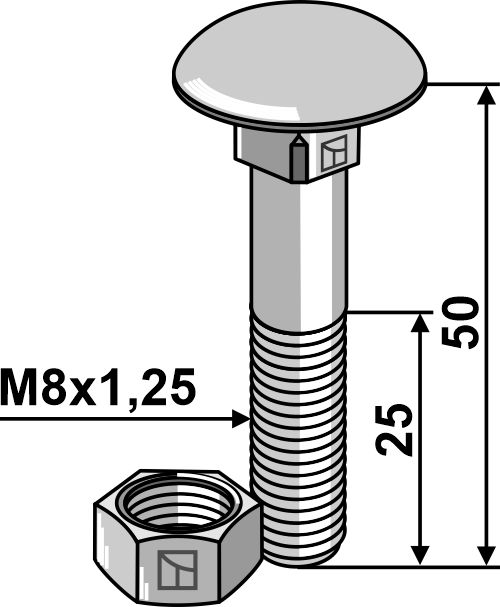 Flachrundschraube M8x1,25x50 verzinkt mit Mutter