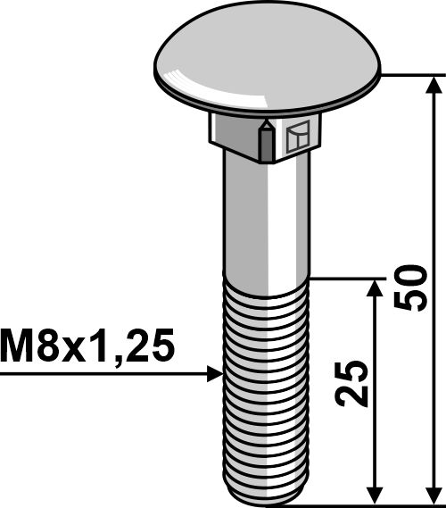 Flachrundschraube M8x1,25x50 verzinkt ohne Mutter