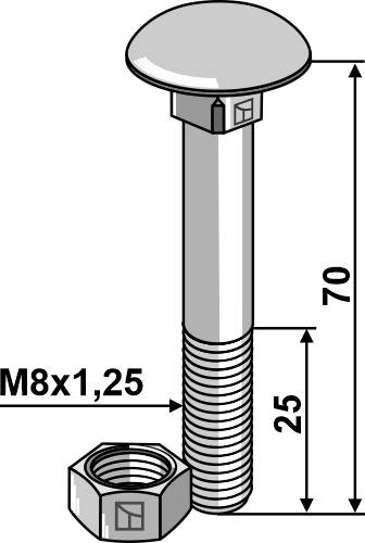 Flachrundschraube M8x1,25x70 verzinkt mit Mutter