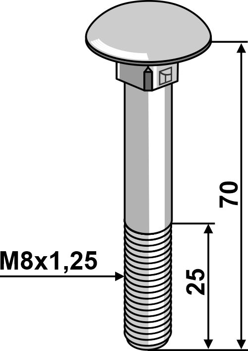Flachrundschraube M8x1,25x70 verzinkt ohne Mutter
